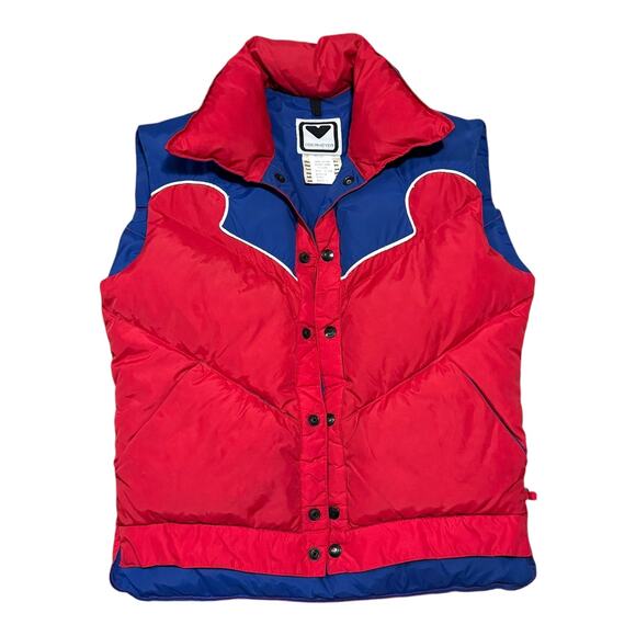 Obermeyer Down Filled Western Puffer Vest Red Blue Small - Picture 1 of 4